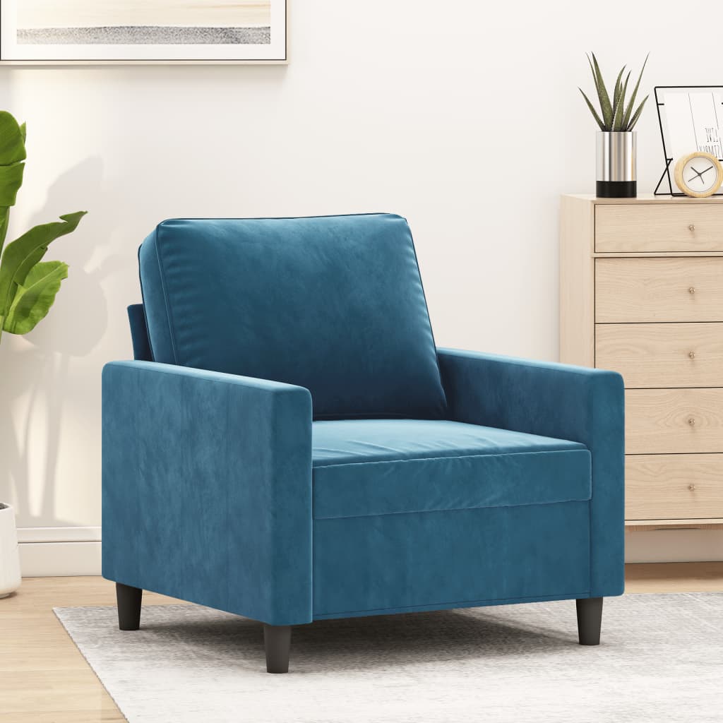 Chaise Relaxation Velours Bleu VidaXL | Fauteuil Détente Avec Repose-Pieds | Pour Salon Intérieur