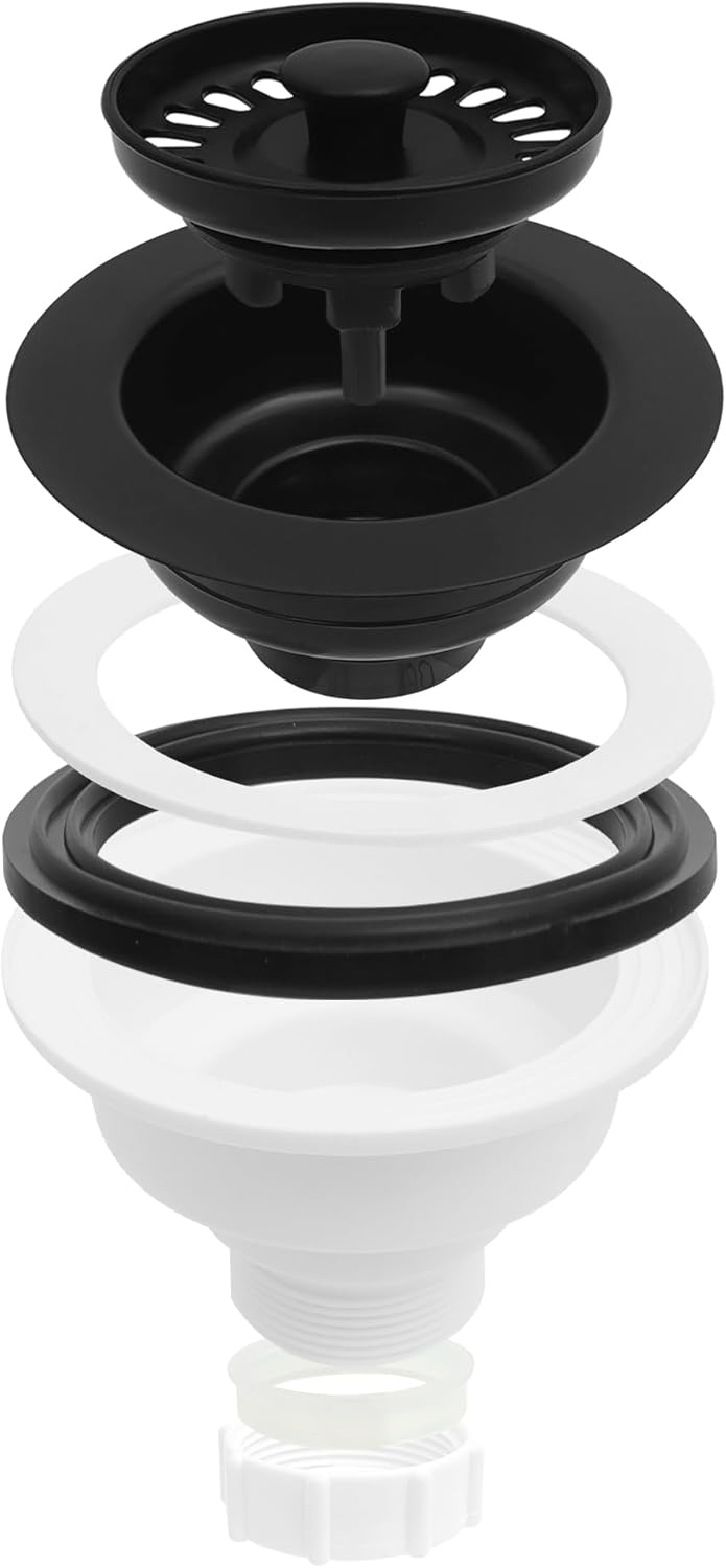 Ensemble de vidange d'évier de cuisine avec crépine de panier amovible/bouchon d'évier pour ouvertures de vidange de 3.5 pouces, noir 1 pièce - 3