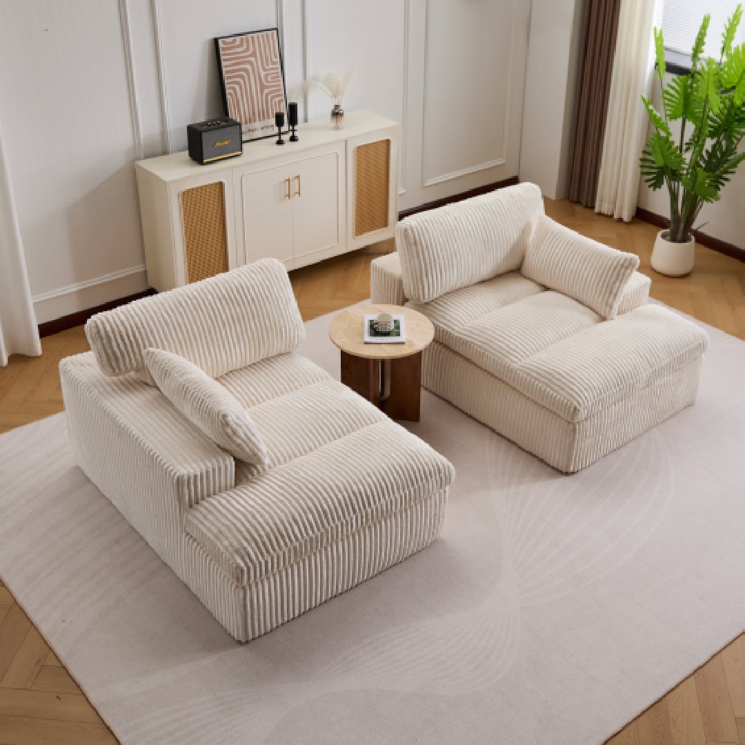 Canapé modulable en velours côtelé beige – Confort moelleux et design minimaliste - 3