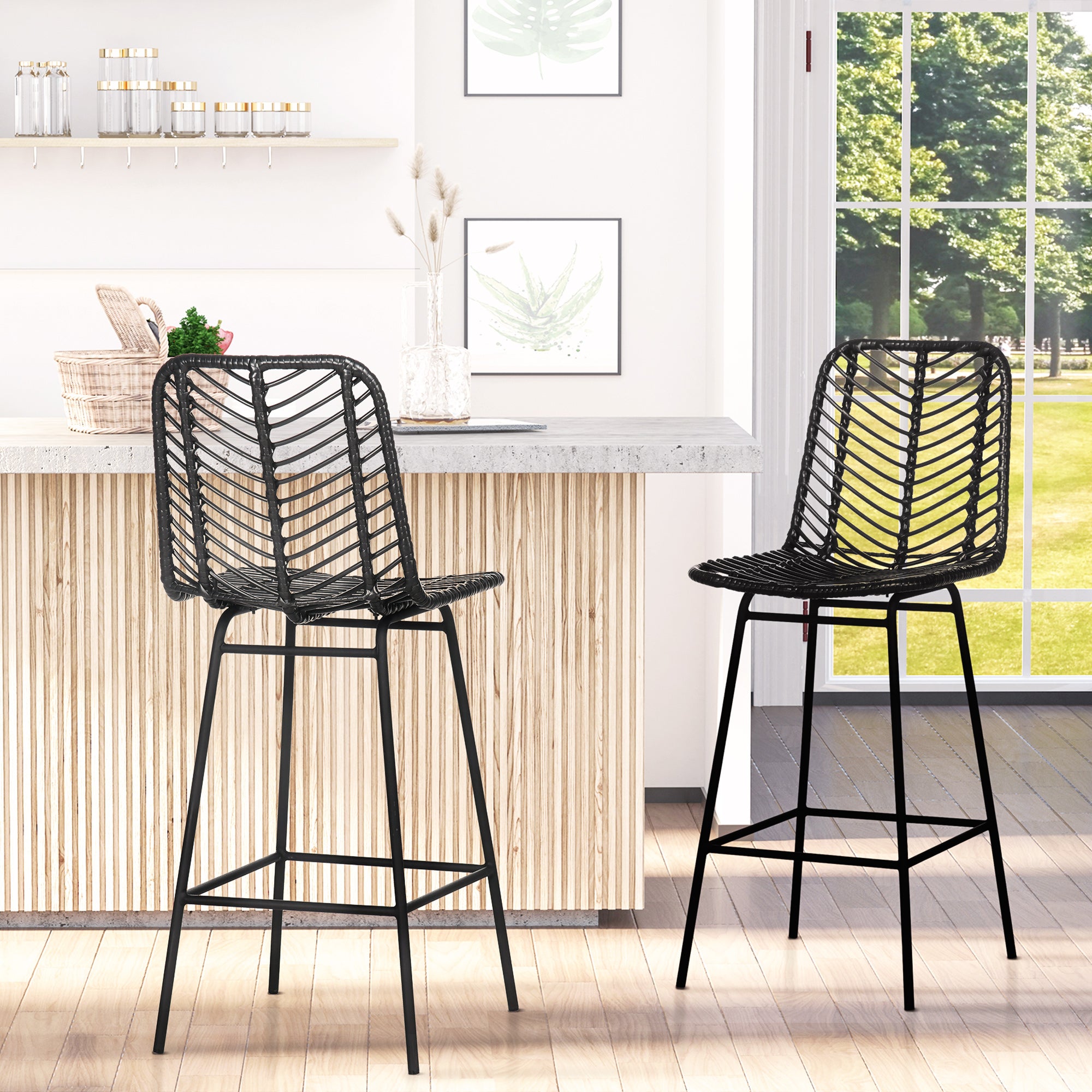 Tabouret de bar rotin lot de 2 HOMCOM - 2