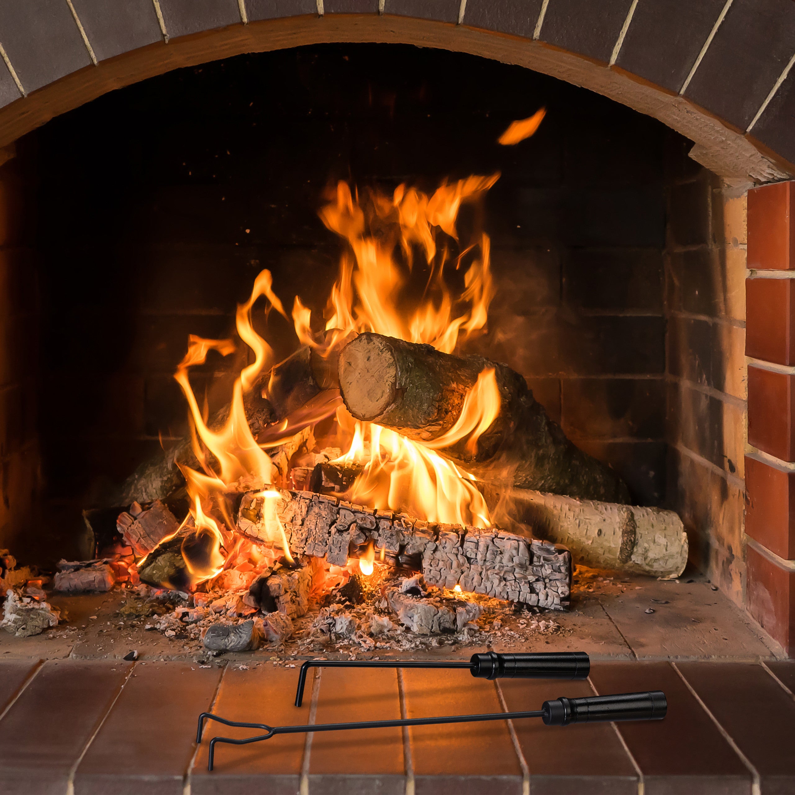 Set di 2 attizzatoi in acciaio per camino, stufa, barbecue e braciere, con raschietto per cenere nero, Relaxdays - 2