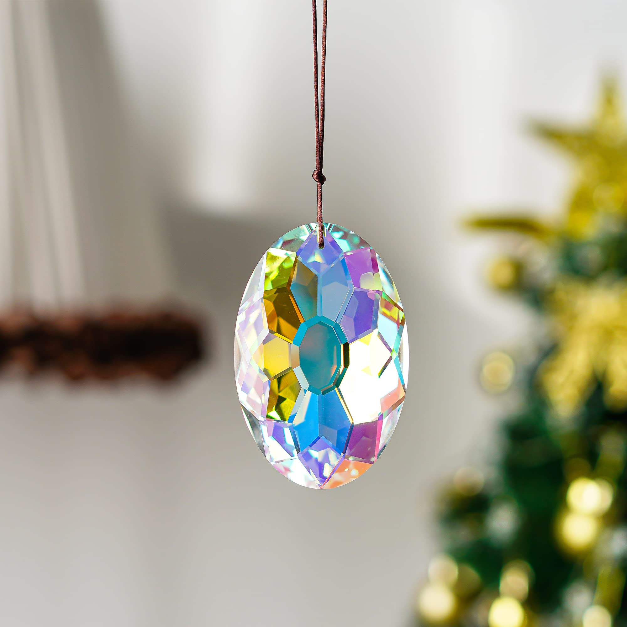 Attrape-soleil à prisme en cristal pour fenêtre suspendue, fabricant d'arc-en-ciel, ornements suspendus en verre pour décoration de jardin 89mm - 4