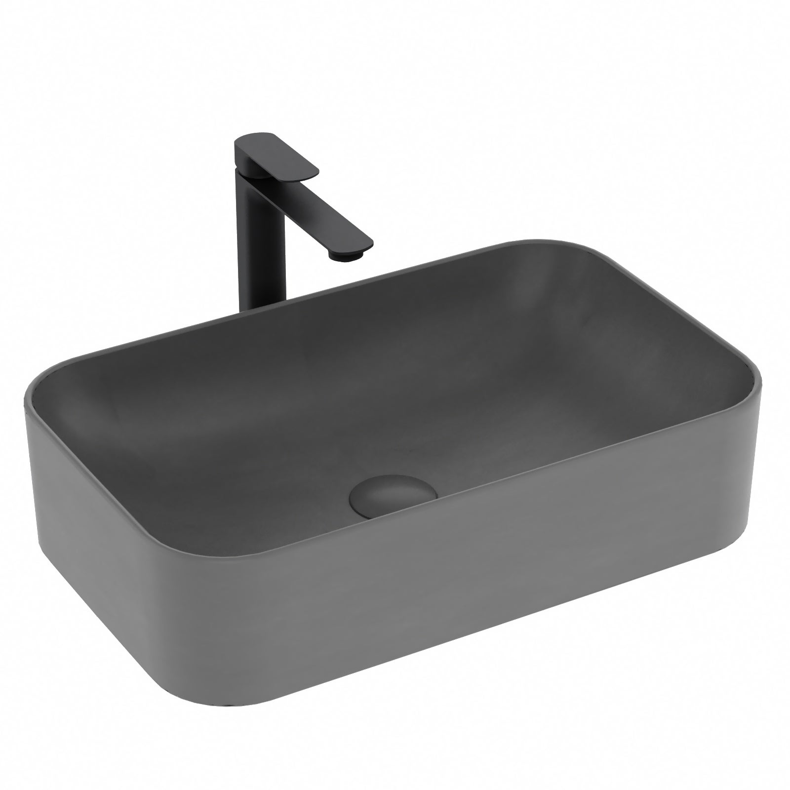 EMKE Vasque à Poser en Céramique rectangulaire 61 x 38 x 15 cm - Gris Foncé Mat - 8