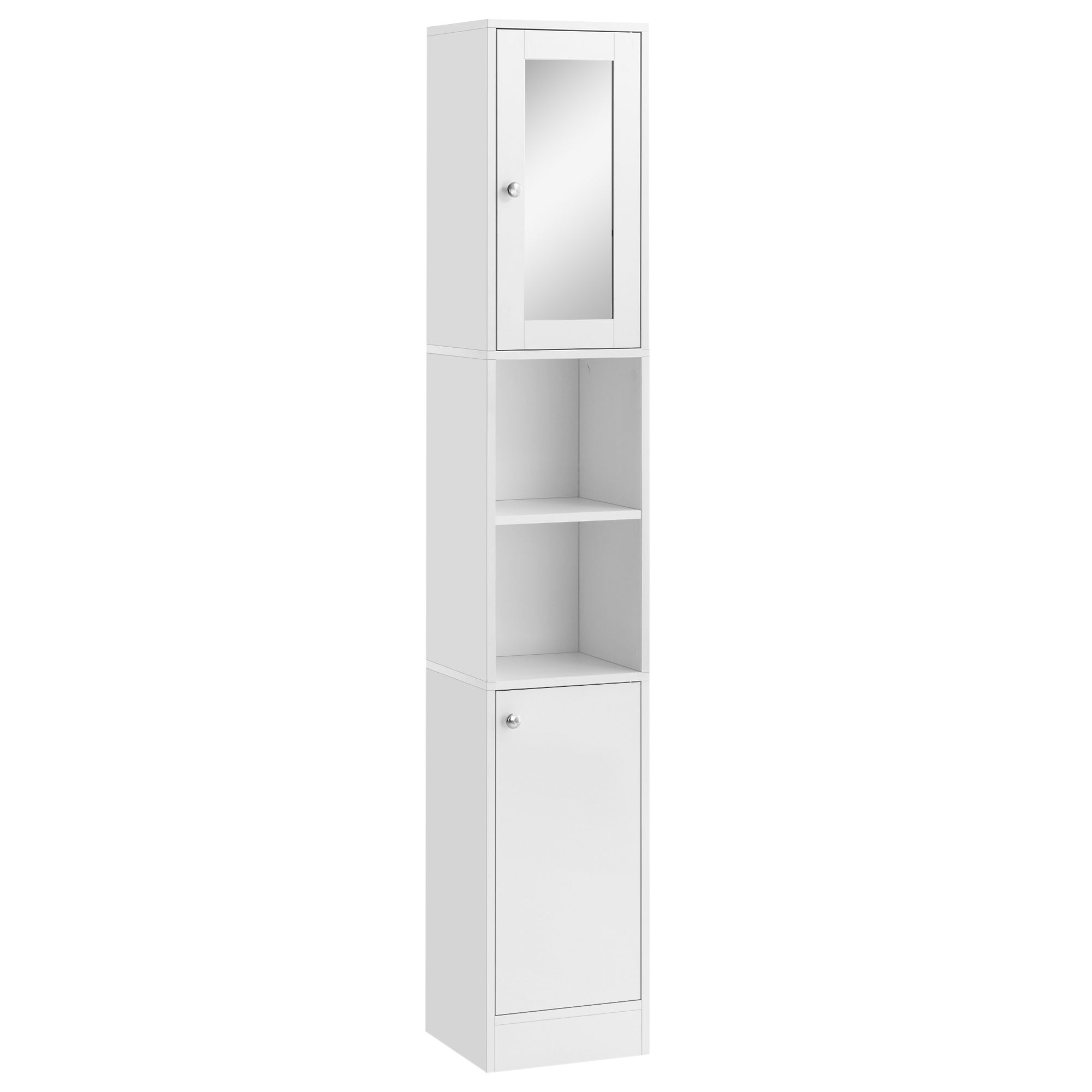 Leroy Merlin Tall Bathroom Storage Cabinet With Mirror, Freestanding Floor Cabinet Tallboy Unit With Adjustable Shelves, White Blanco 