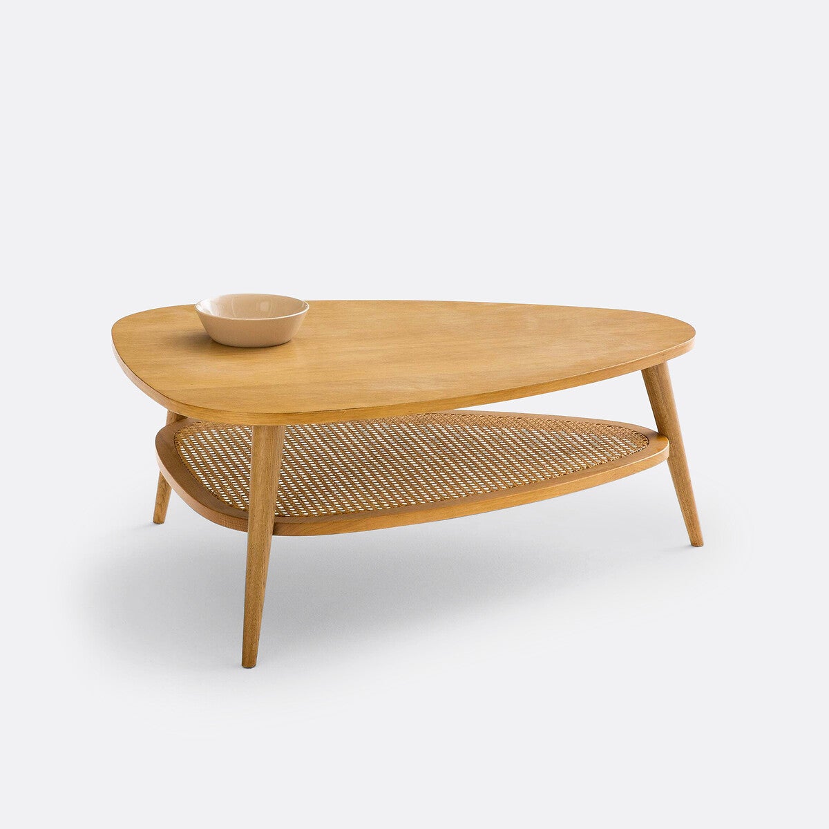 Table basse vintage chêne, plaqué, cannage, Quilda - Chêne - taille ...