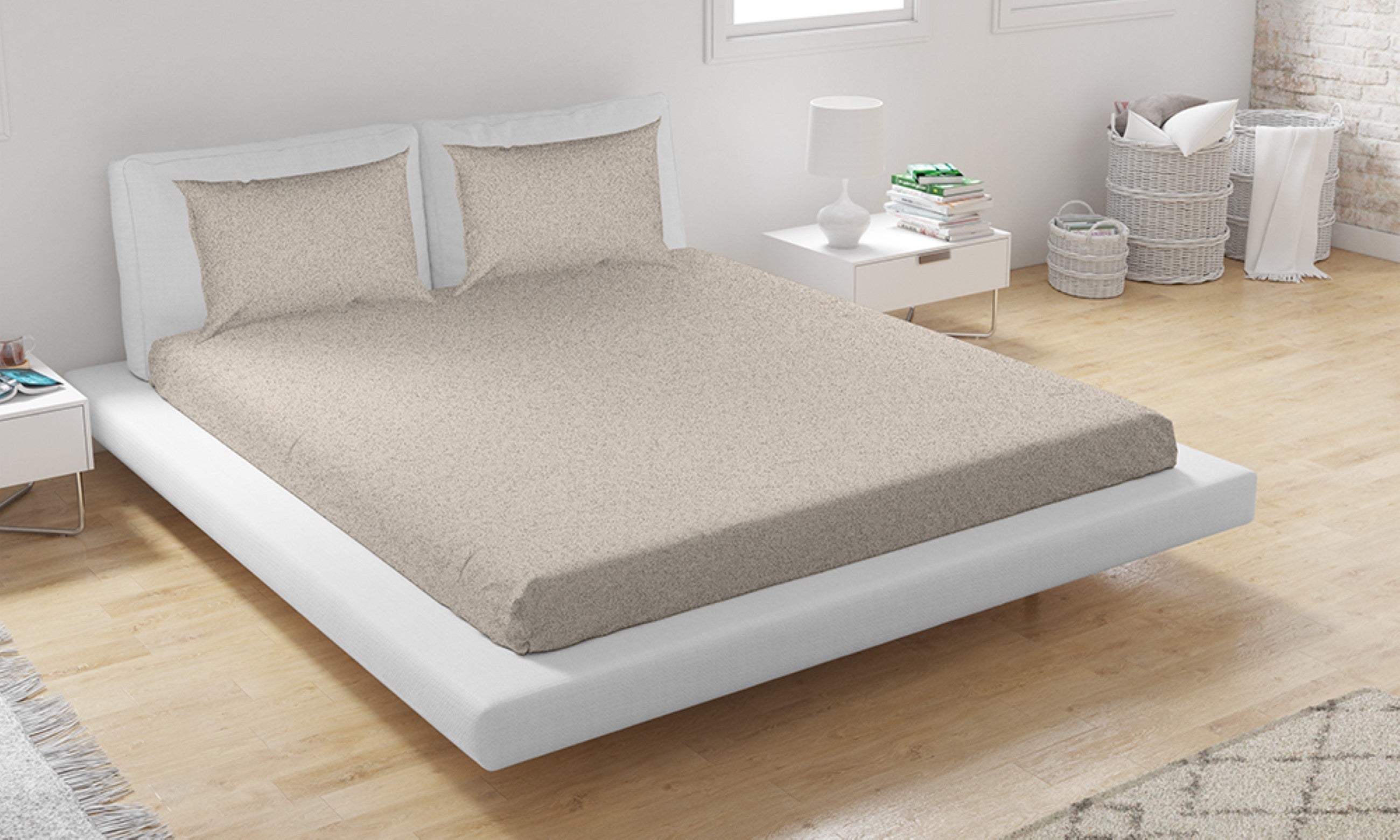 Pack Draps Beige Sable (Drap Housse + Drap Plat + Taie Oreiller)  -Doux & Antiallergique -