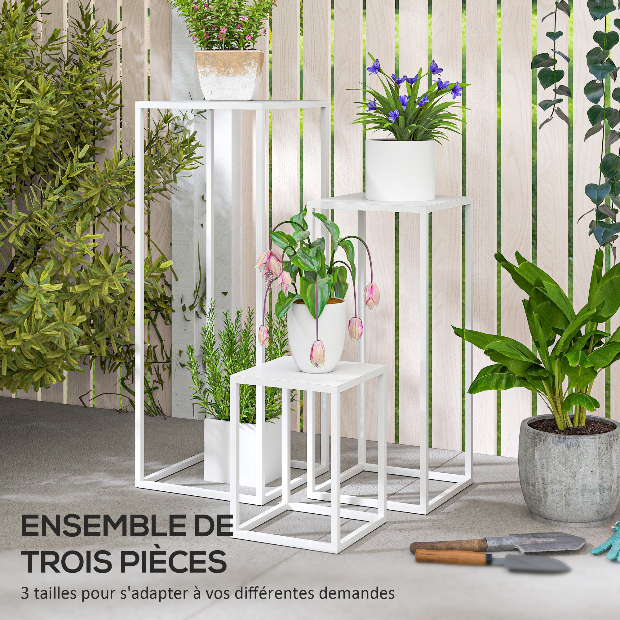 Lot de 3 supports pour plantes Métal Outsunny - 4