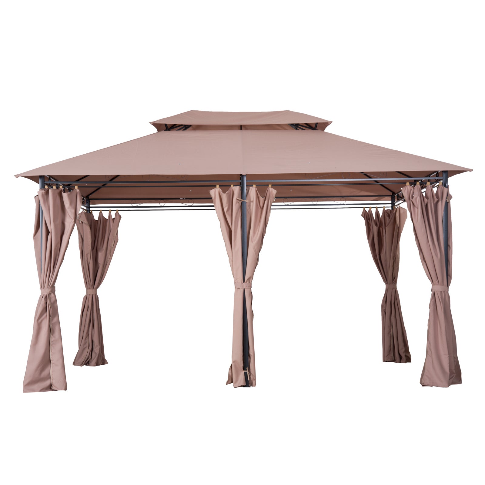 Gazebo da Giardino 4x3m con Tende Laterali in Acciaio e Poliestere Ecrù