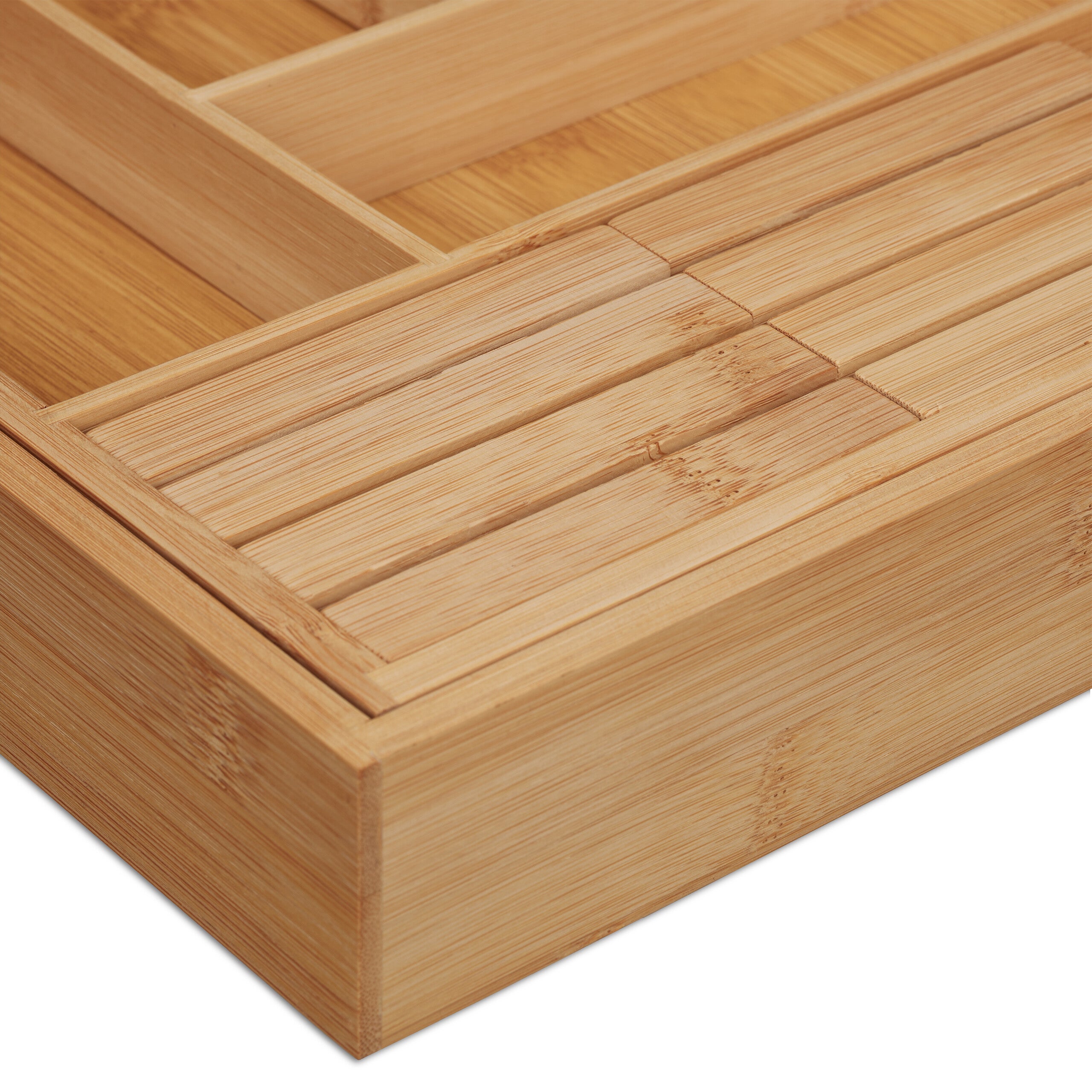 Cubertero Bambú Extensible Cajón, Bandeja Cubiertos 6-8 Espacios 2 Soportes Cuchillos, 5x32x43cm, Natural, Relaxdays - 8