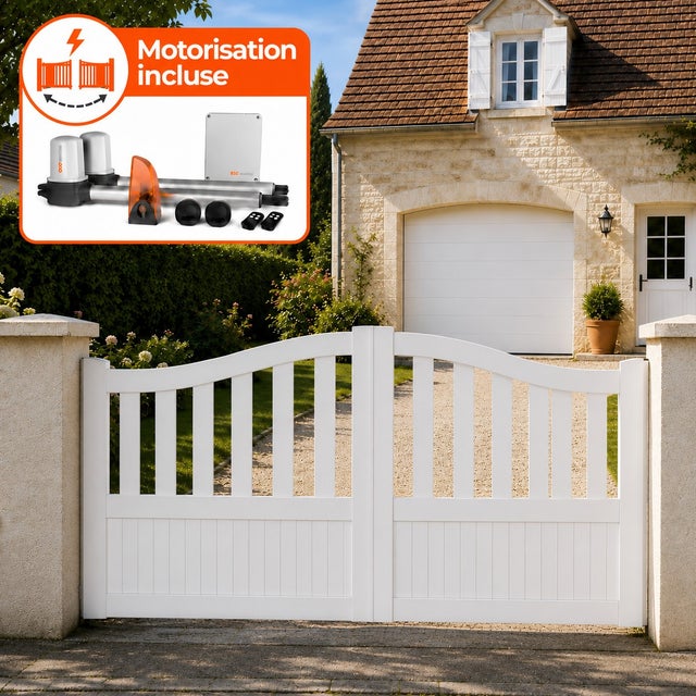 Portail battant électrique PVC blanc avec moteur Sentinel H 146 x L 300 BREST GALBÉ