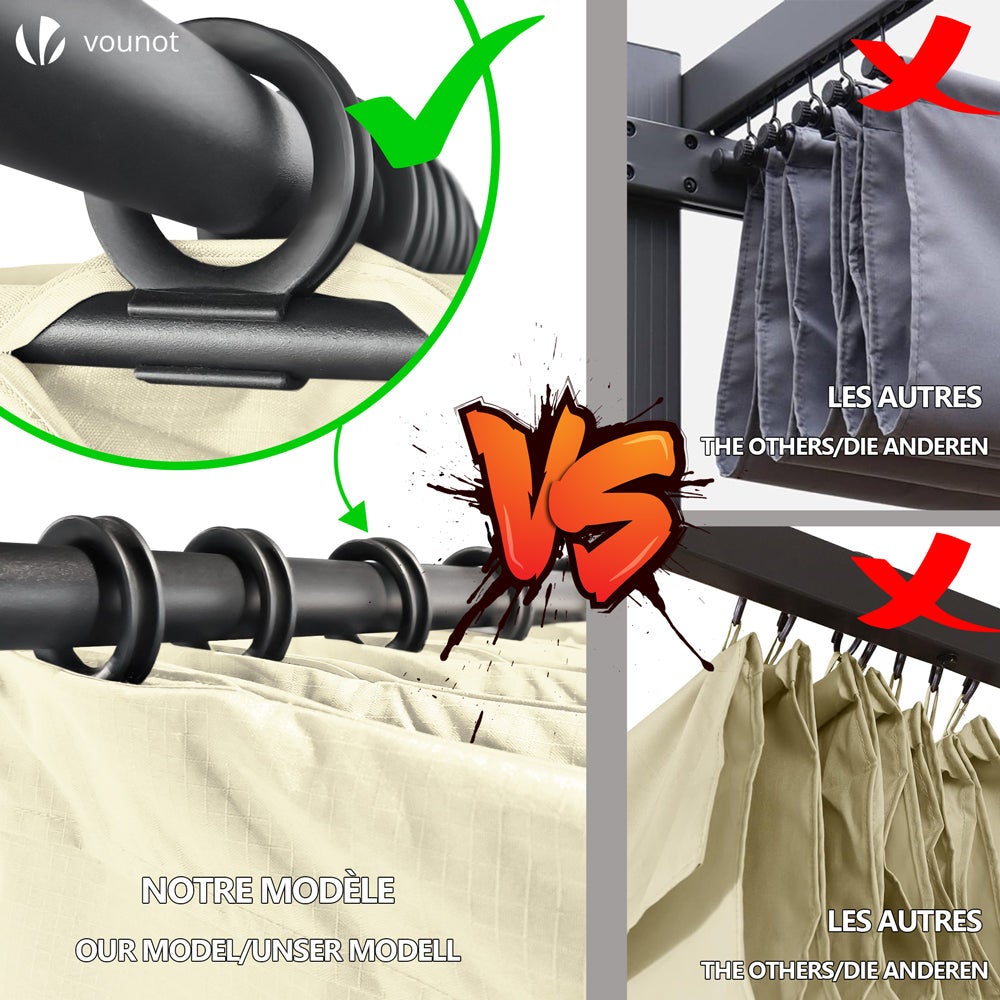 Pérgola Autoportante con Techo Retráctil 3x3m, Carpa Cenador Estructura Metálica Lona Corredera Poliéster 180g/m², Beige - 5