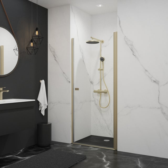 Schulte porte de douche pivotante, 100x192 cm, réversible, verre 5 mm, anticalcaire, transparent, profilé or mat