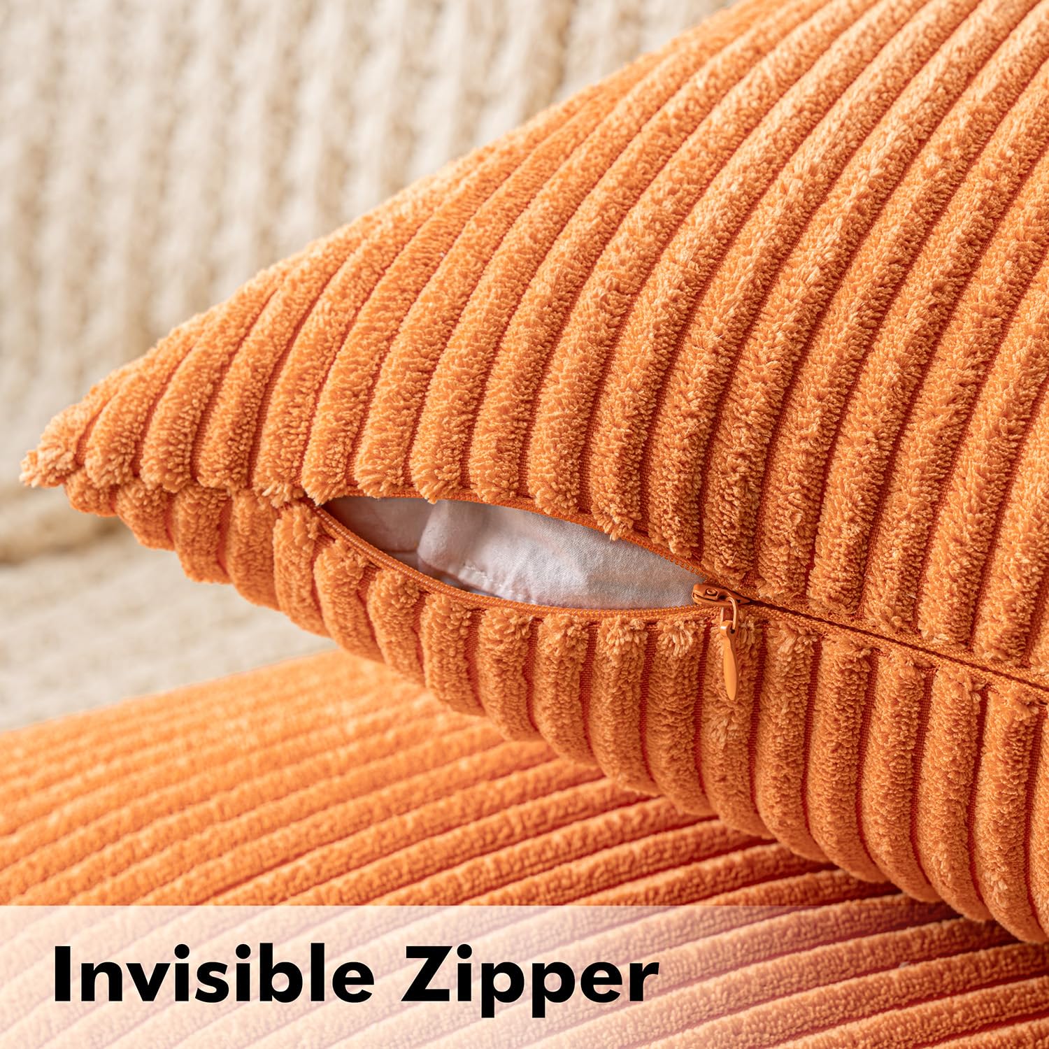 Housse de Coussin en Velours Décoratif Taie d'oreiller Douce Sofa Salon Canapé Lot de 2 45x45cm Orange - 3