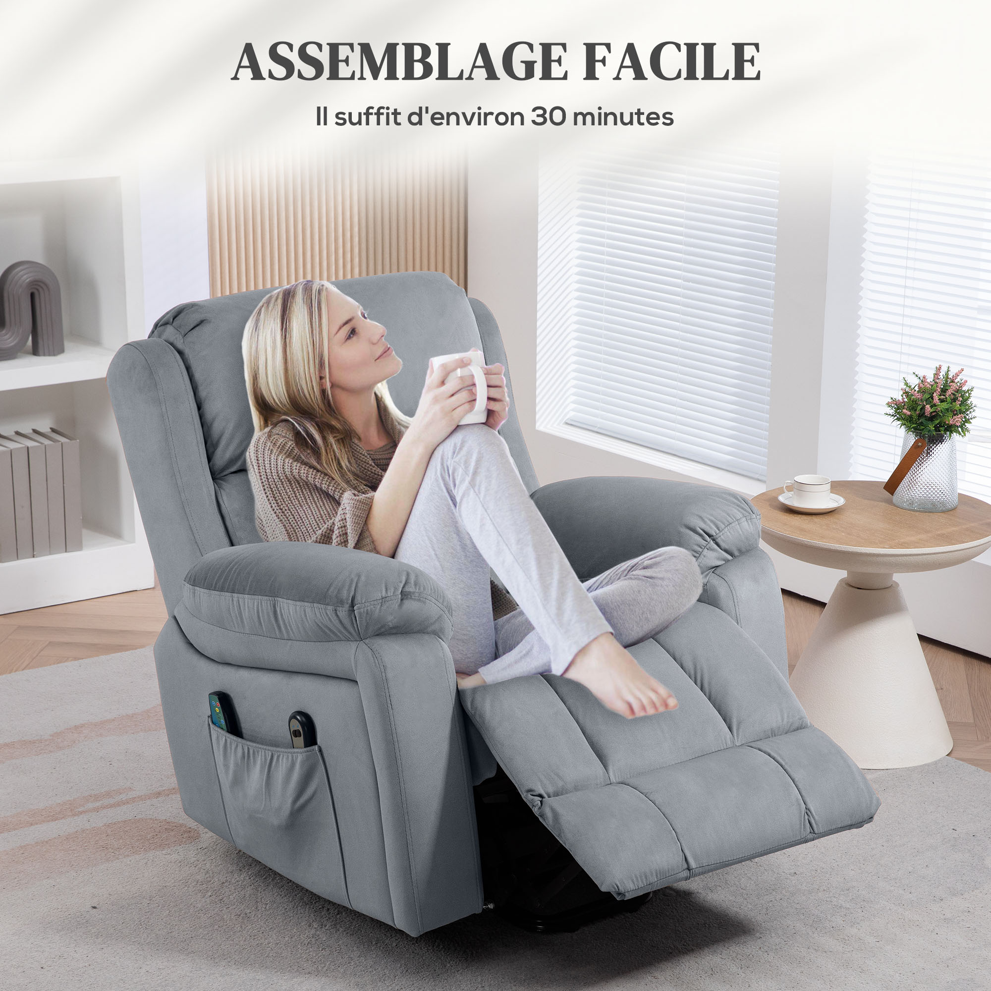 Fauteuil relax électrique tissu polyester 1 place HOMCOM - 8