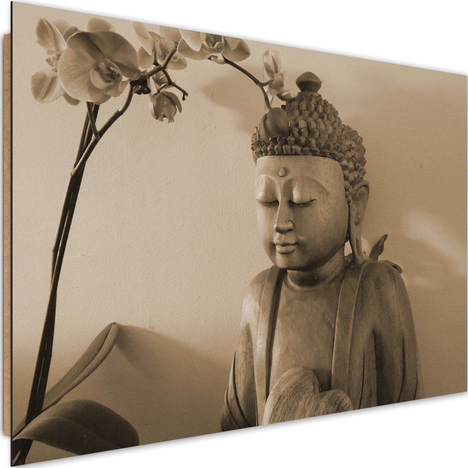 Décoration Murale Bouddha En Bois 50 Cm - Couleur Beige Et Marron - Marque SUD TRADING