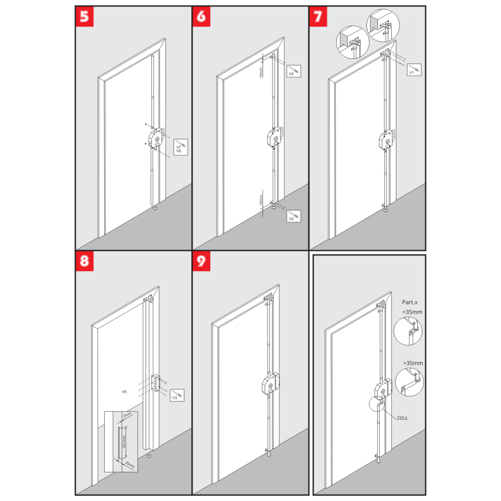 Serrure de sûreté pour porte d'entrée avec tringles - En Applique - 6 points - Blanc - Gauche - Axe 60 mm - 5 clés - SECURY-T - 5