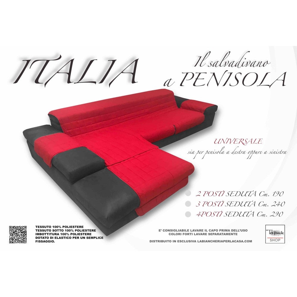 COPRIDIVANO ITALIA il salvadivano CON PENISOLA trapuntato UNITO Rosso BORDEAUX Seduta cm. 190 - 2