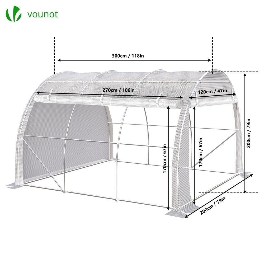 Serre de jardin tunnel Toute Saison 6m² - fenêtres et portes latérales zippées enroulables, barre anti-tempête - VOUNOT® - 2