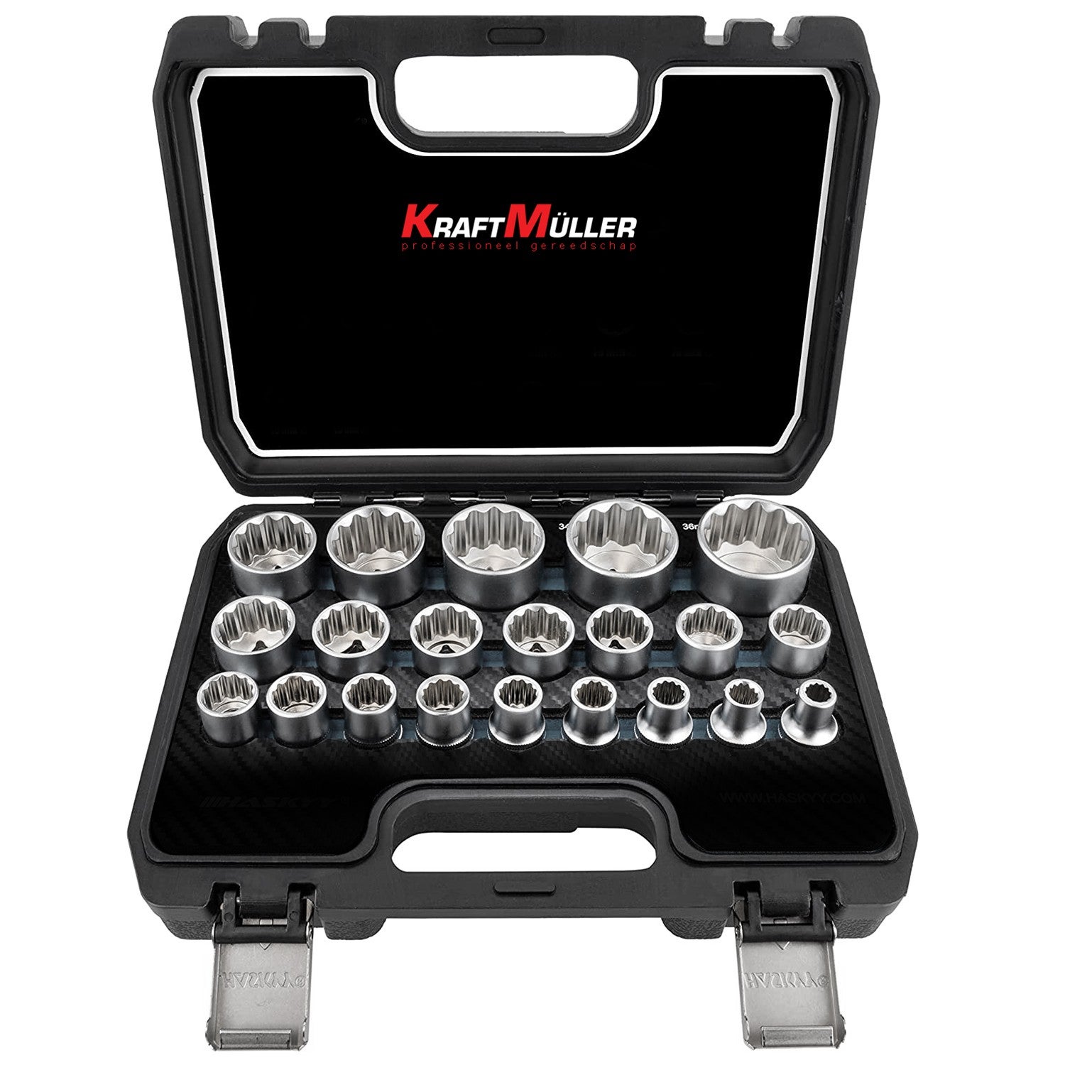 Coffret de douilles Kraft Müller KM-COFFRET-23PCS, 6 POINT CR-V, avec