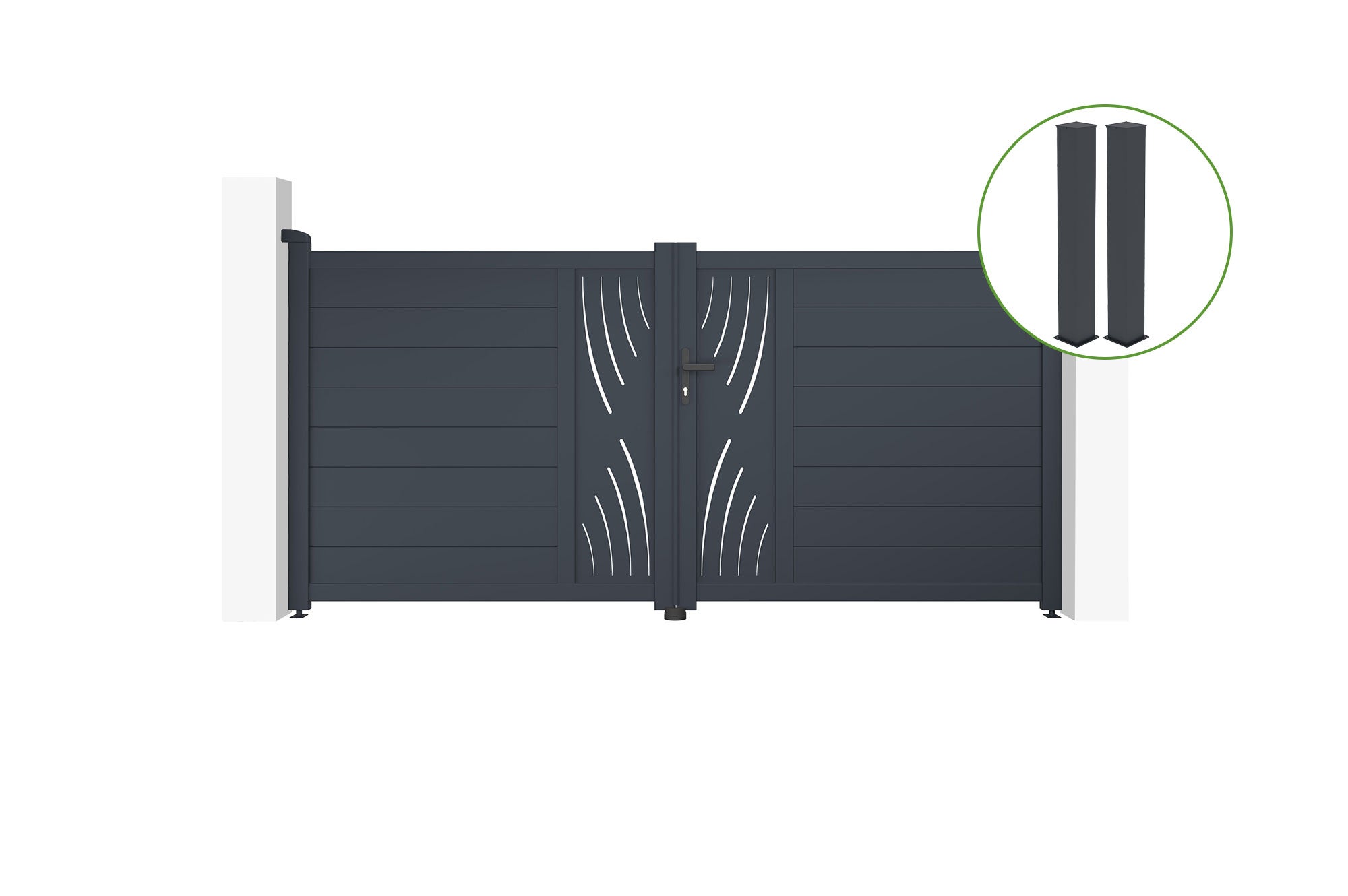 Brama skrzydłowa 3m VELETA wys. 140cm aluminium szare + 2 słupki 20x20cm wys. 16