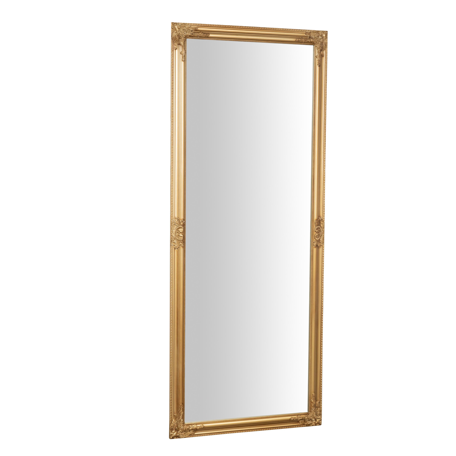 Espejo largo harmonie 180 x 72 cm - espejo rectangular de madera con acabado en oro antiguo - espejo de pared y de apoyo made in italy