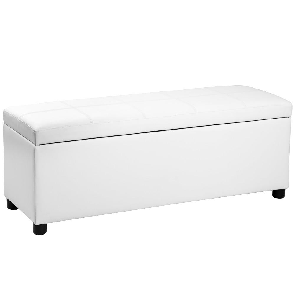Banco baúl con espacio de almacenamiento en sintético blanco 119x38x45cm 03_0001628