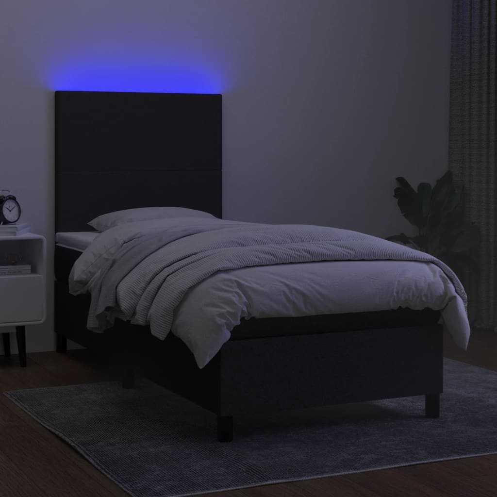 Sommier à lattes de lit avec matelas et LED Noir 90x200cm Tissu vidaXL - 5