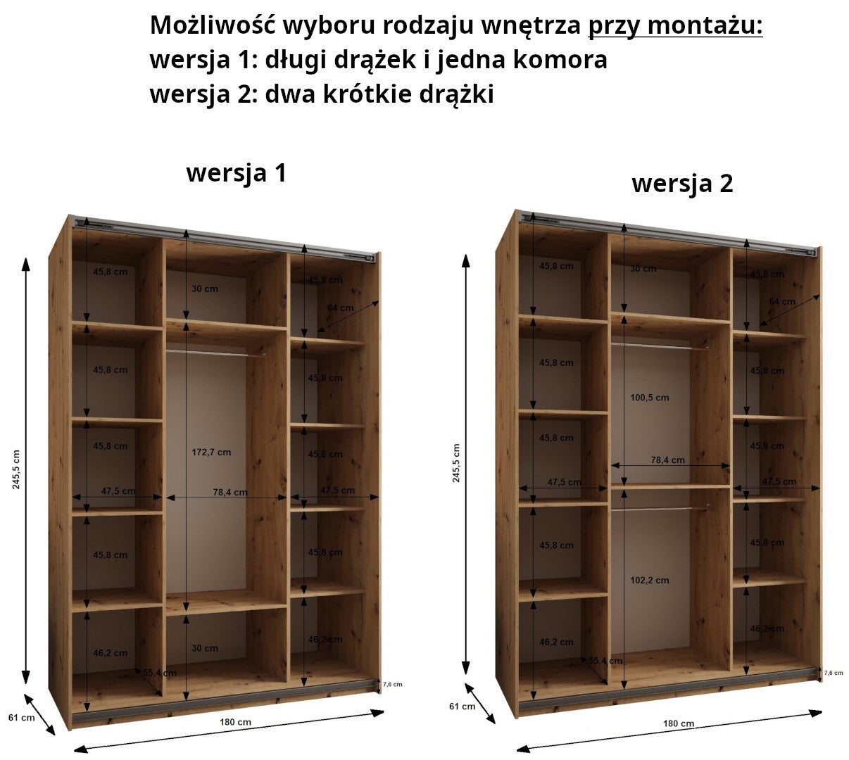 Szafa przesuwna wysoka Lux 1 180 x 64 x 245,5 cm biały + biały + u. czarny - Abiks Meble - 5