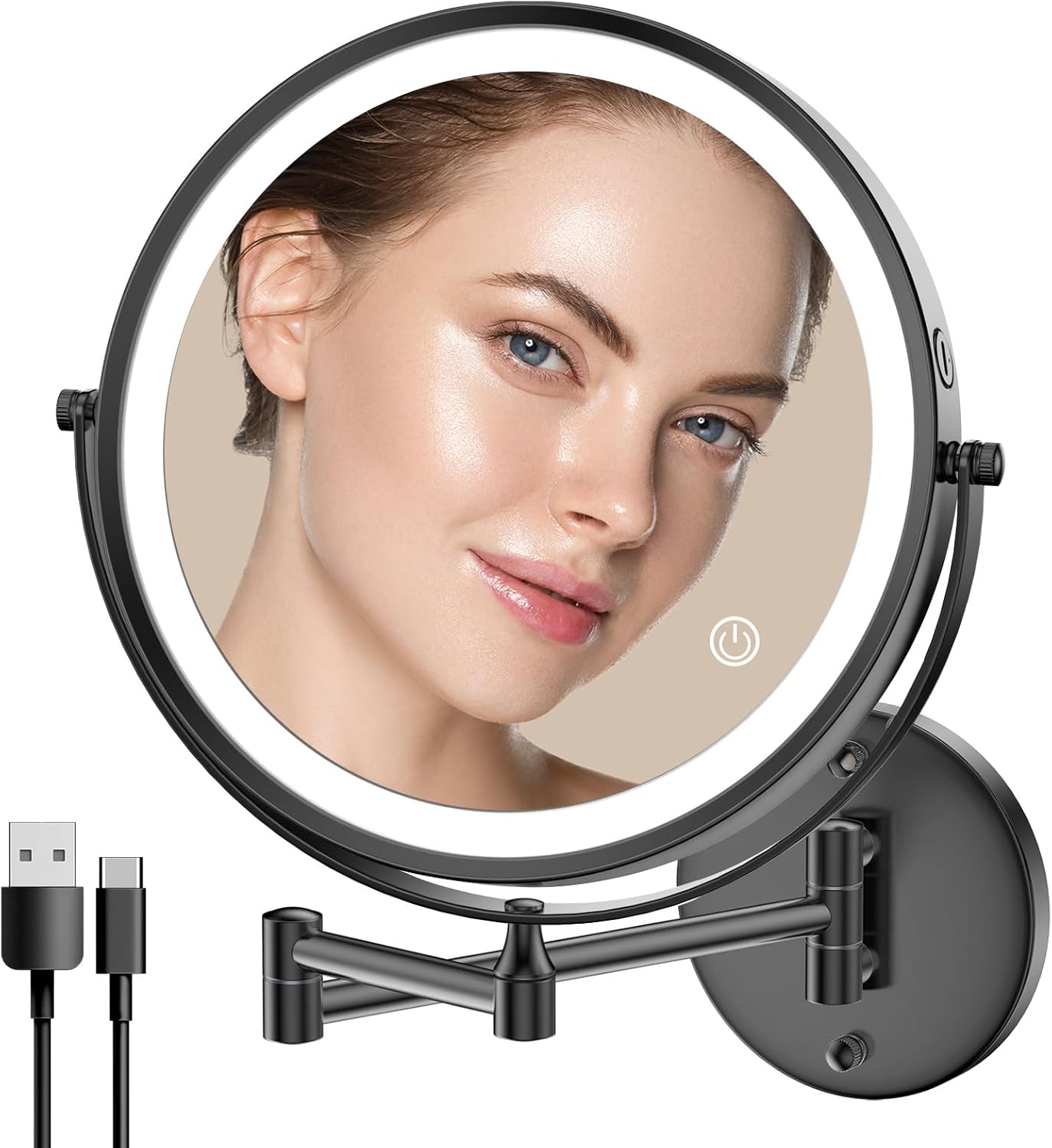 Miroir cosmétique grossissant x 10, éclairage LED, pivotant à 360