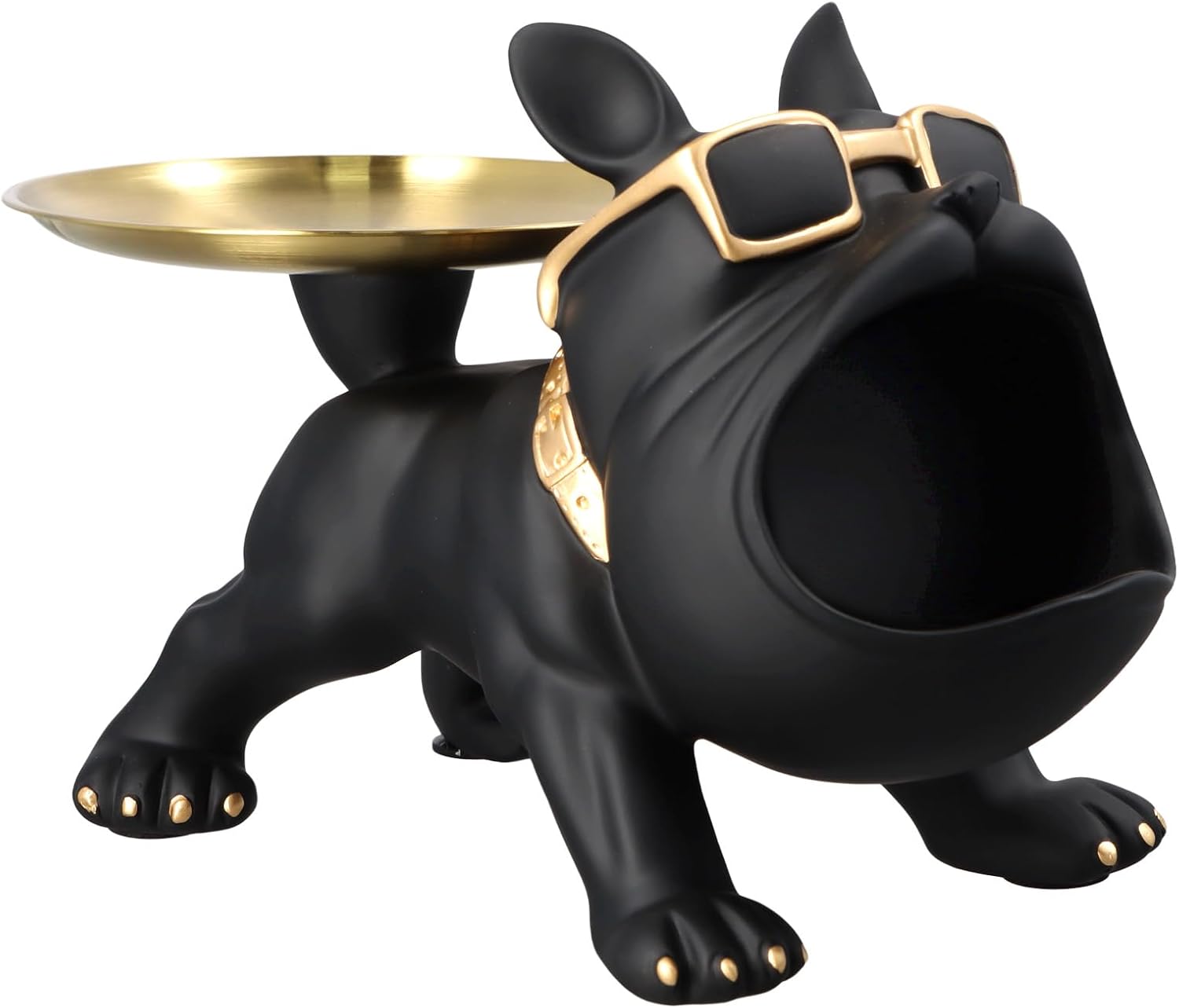 Sculpture Bouledogue Français En Résine Avec Plateau - Figurine Animalière Moderne 22x22x23 Cm