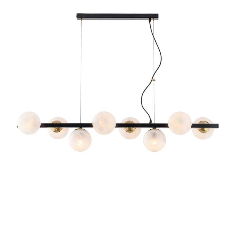 Adrian - Lampă suspendată din fier vopsit negru și bronzat, 8 lumini, L. 121 x 30 - BL278-8-NR