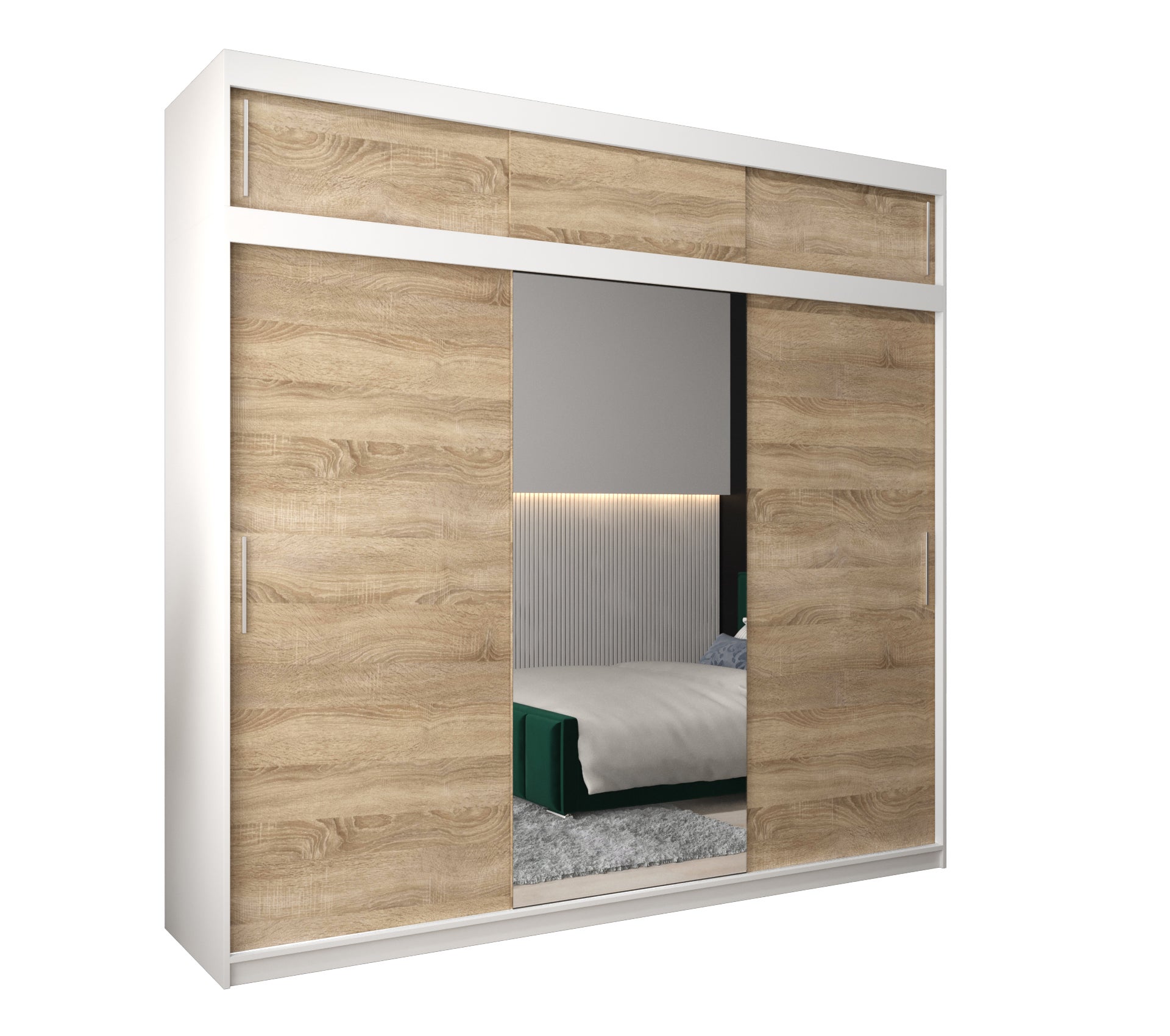 Szafa przesuwna z nadstawką garderoba TOKYO 1 250 x 62 x 240 cm Biały + Sonoma - Abiks Meble