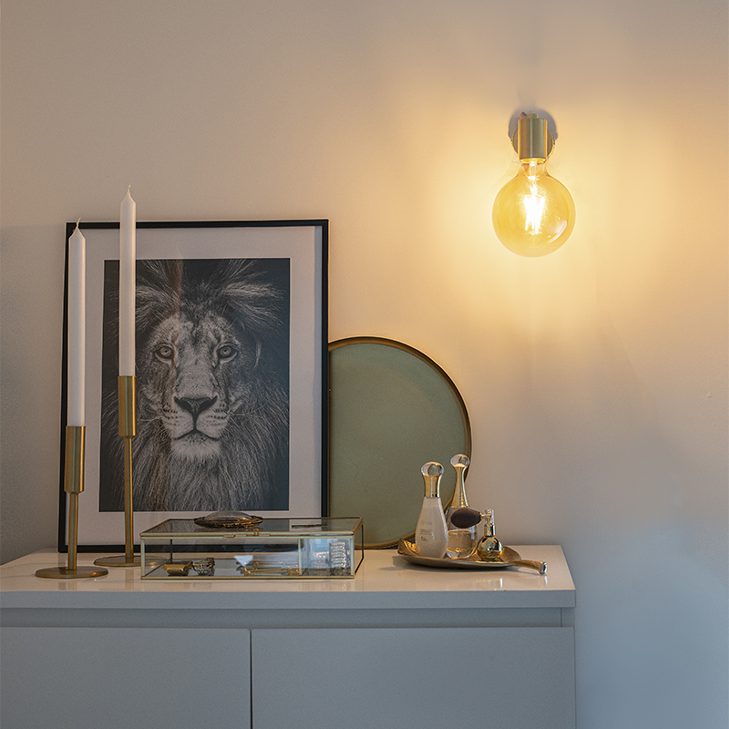 Qazqa design applique murale - Facil - doré/laiton, rond, max. 60w, e27, 6.6cm, idéal pour le salon - 2