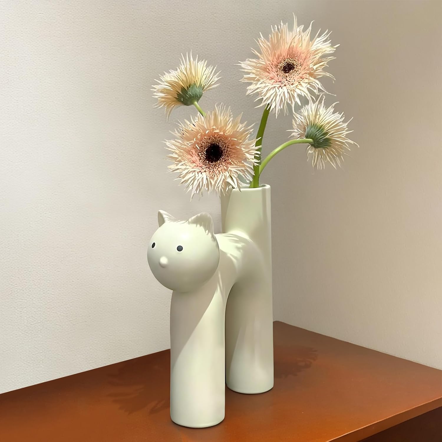 Vase Vintage En Céramique Chat Blanc Avec Coeur Rose - Déco Shabby Chic Chambre