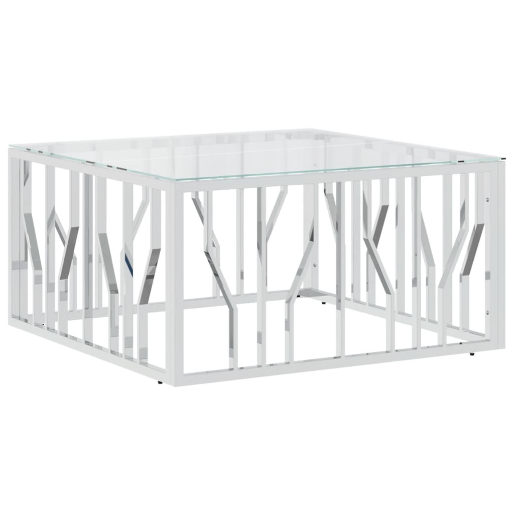 The Living Store - Table basse 80x80x40 cm acier inoxydable et verre - 2
