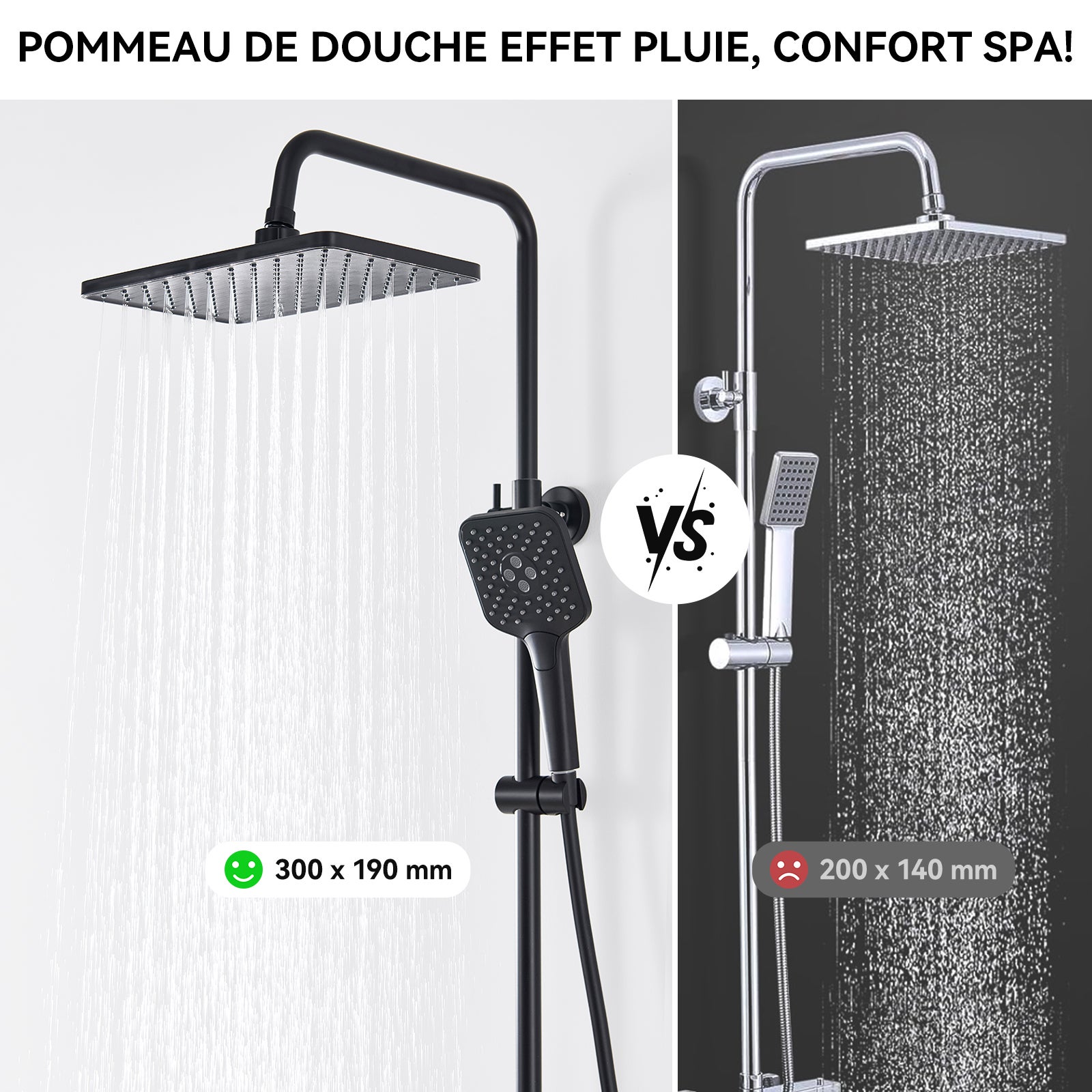Auralum max Colonne de Douche,Système de douche thermostatique 38°C,avec Douchette à Main avec 3 Jets,30x19CM Pommeau de Douche,Noir - 8