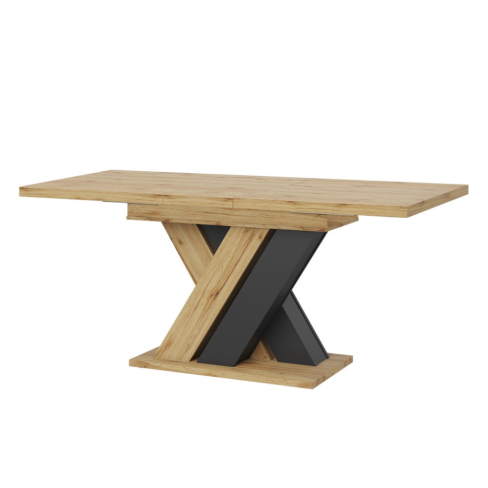 Table extensible multifonction gain de place en MDF effet bois avec rangement intégré, pieds en X stables, design moderne et robuste - 9