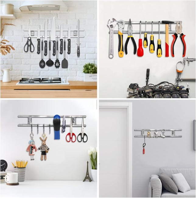 Porte-Couteaux Magnétique 40cm avec 4 Crochets - Support Magnétique en Acier Inoxydable pour Couteaux de Cuisine - 5