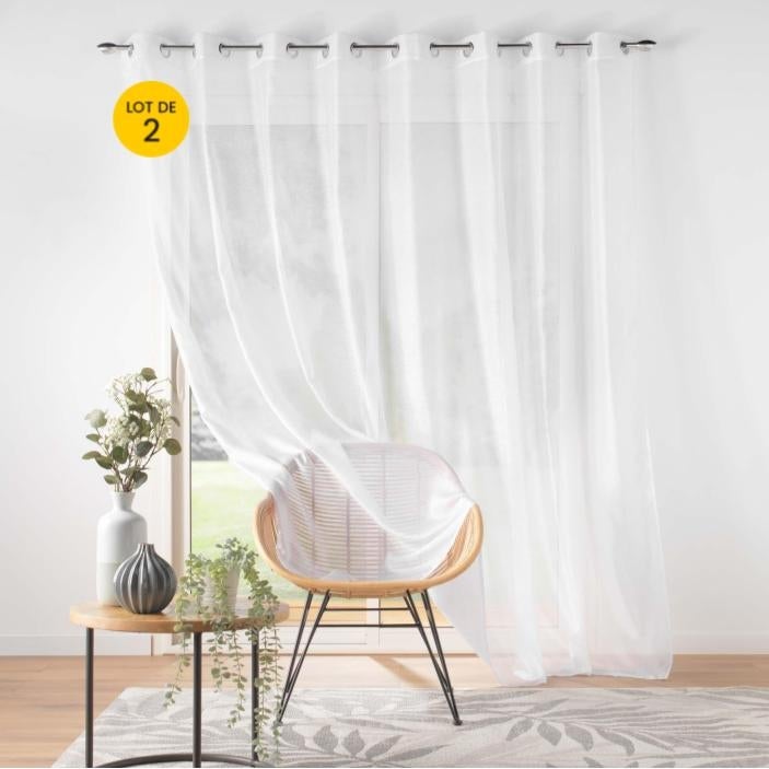 Lot de 2 voilages grande largeur 300 x 240 cm voile sablé Lissea Blanc ...
