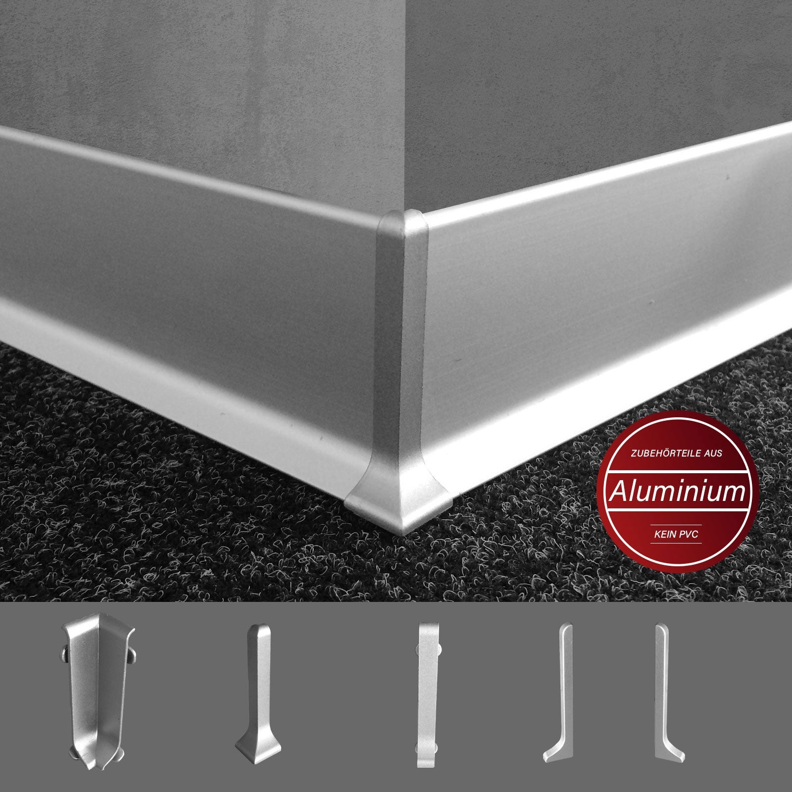Battiscopa in alluminio KWS608 100% alluminio Lunghezza: 190 cm Altezza: 80 mm, 1 pezzo - 4