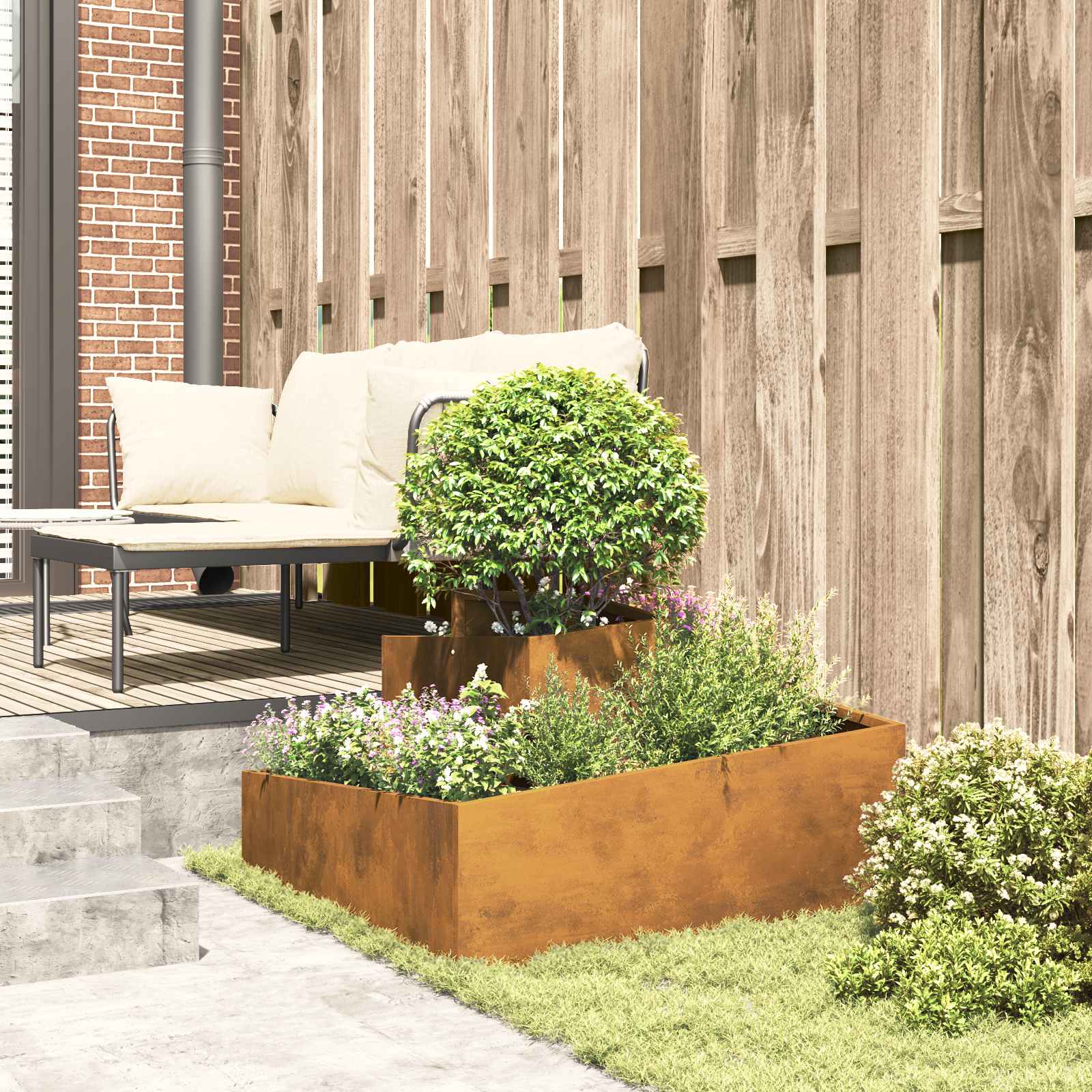 vidaXL Cache-pot de jardin Rouillé 80 x 80 x 50 cm Acier patiné - 4