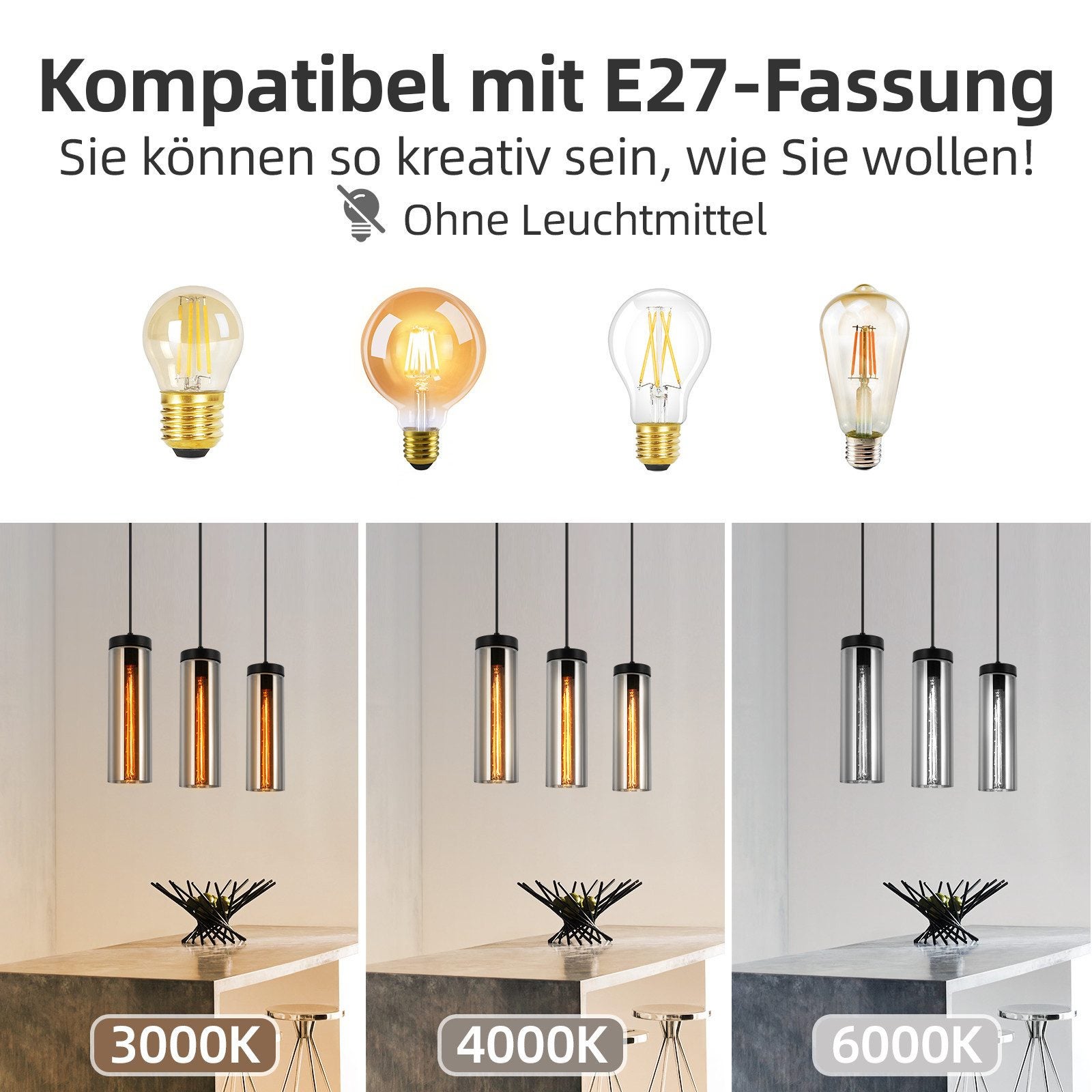 NETTLIFE Lampe à Suspension Pour Table à Manger En Verre Noir Mat Rétro 3 Flammes E27 - 2