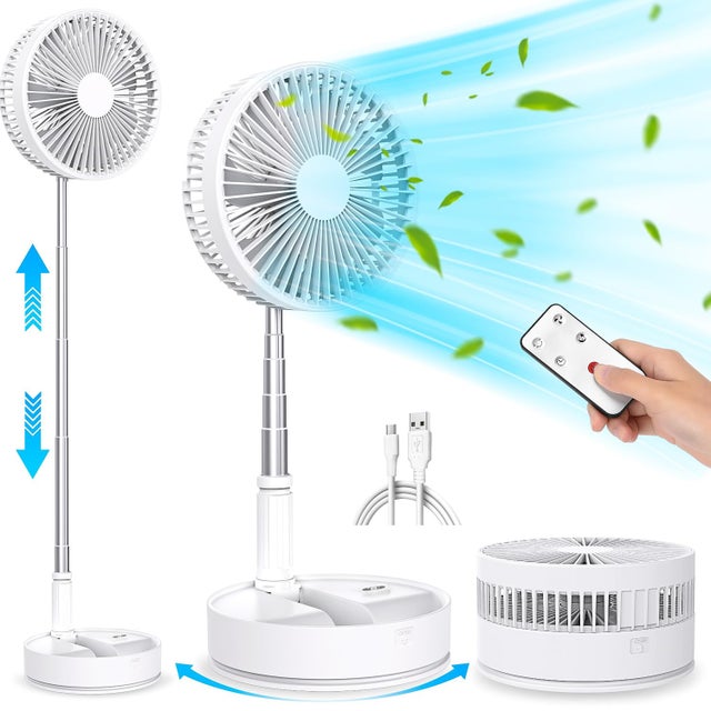 Ventilateur sur pied pliable avec télécommande, ventilateur silencieux de bureau Portable de 106cm, ventilateur de sol USB Rechargeable de 108000mah