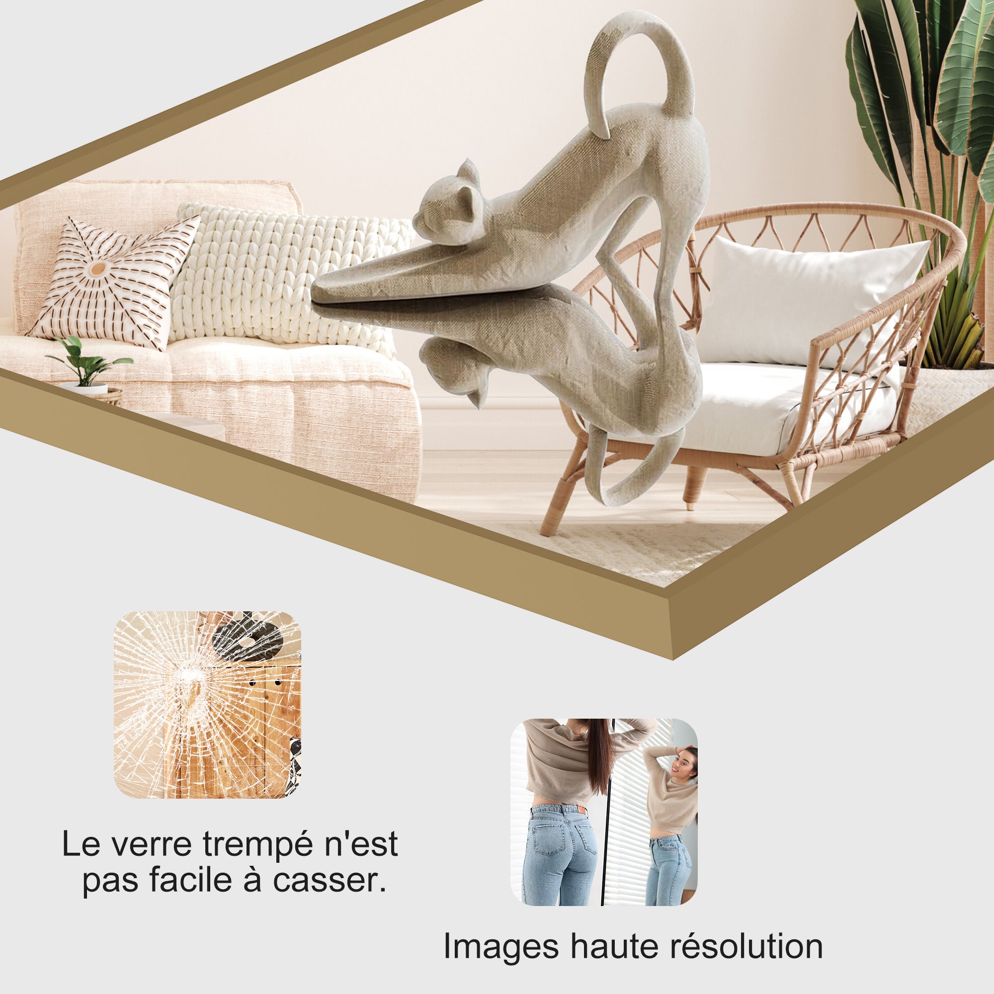 Miroir pleine longueur de 164 x54 cm - Grand Miroir minimaliste moderne sur pied, Cadre en Aluminium, à suspendre ou à poser, pour salon, doré - 7