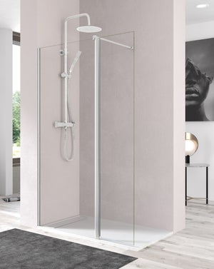Paroi de Douche Fixe Walk-In | Verre Trempé 8 mm Anticalcaire Transparent | Hauteur 200 cm | Blanco Mate 130cm | Leroy Merlin