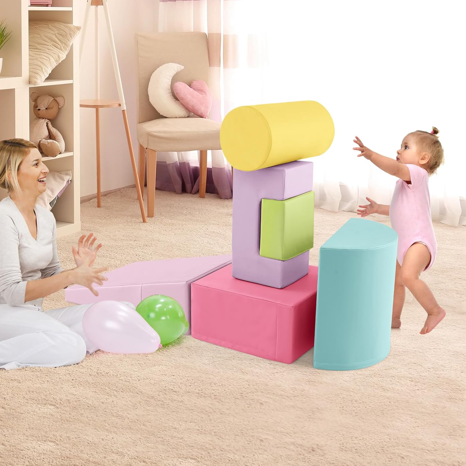 Bloc De Motricité Enfant Parcours Motricité Bébé 8 Pièces En Mousse Avec Housse PU - Modules Éducatifs Couleurs Et Formes