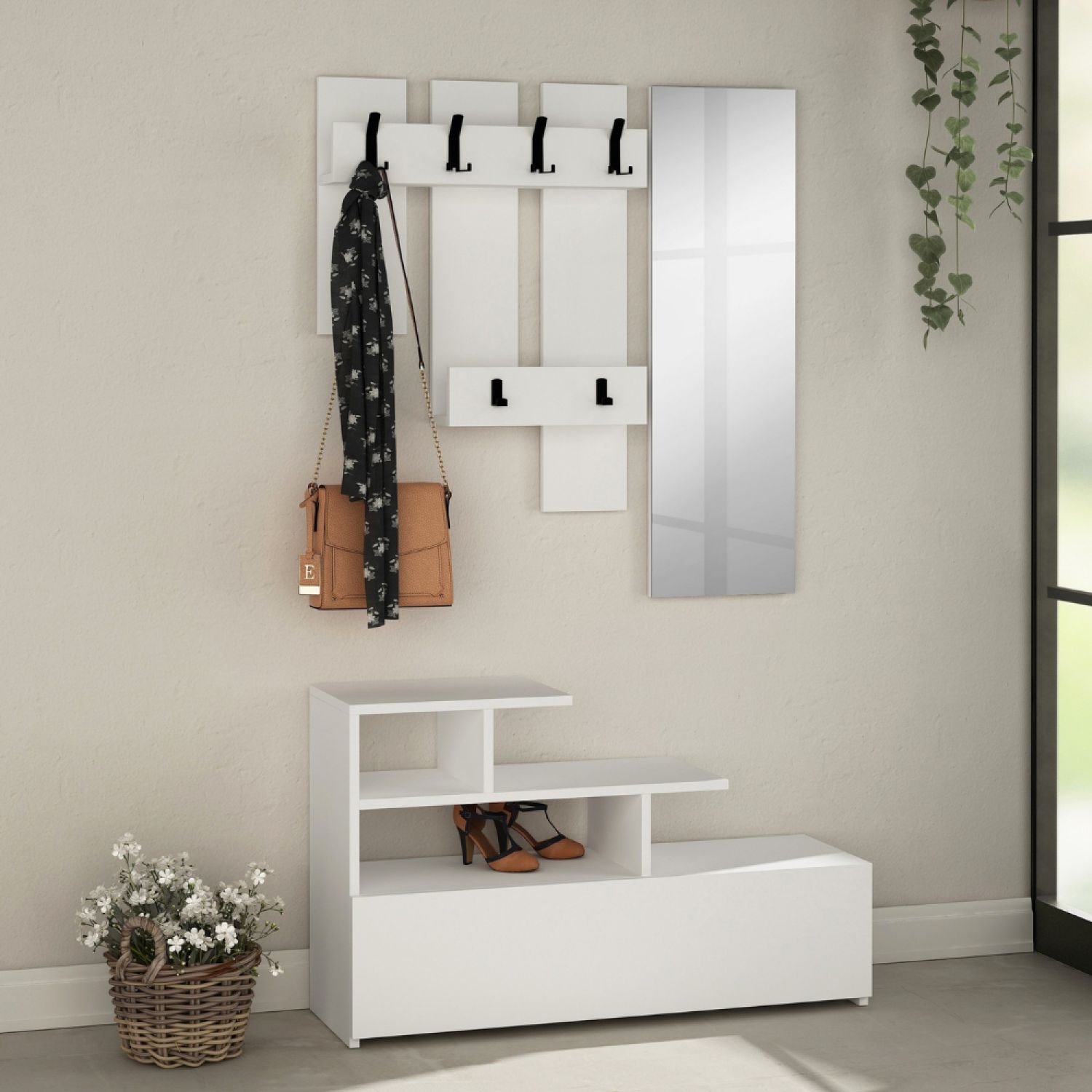 Set Appendiabiti Effetto Legno, Scarpiera Con Imbottitura, Scarpiera, Cassetto, Mensola, Appendiabiti – Design Pratico Per Ingresso, Diversi Stili Disponibili (Oak+senza Specchio