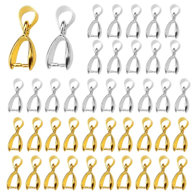 Lot de 100 crochets de suspension à pince dorés et argentés 15 x 6,5 mm pour création de bijoux..