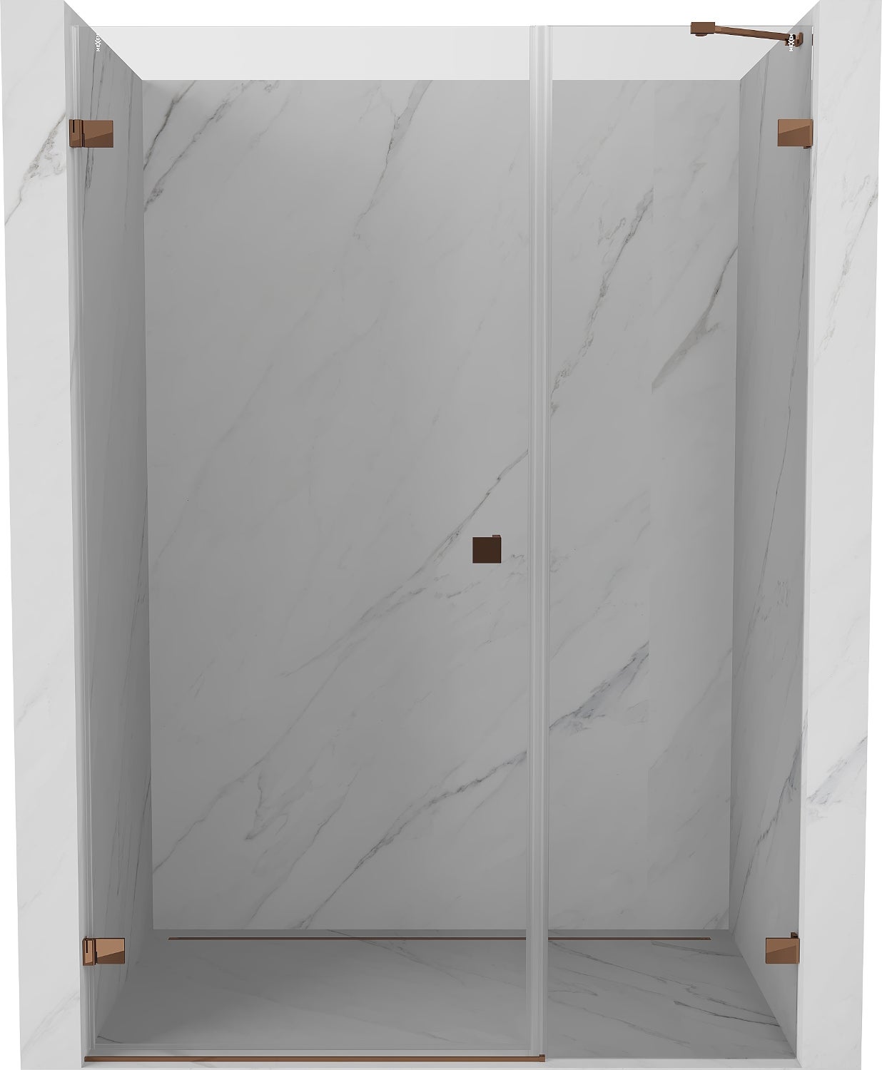 Mexen Lunar-B drzwi prysznicowe uchylne lewe 145 cm, transparent, różowe złoto - 832S-145-050-60-00-L