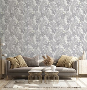 Tapisserie moderne Colibris et fleurs d'or - TenStickers